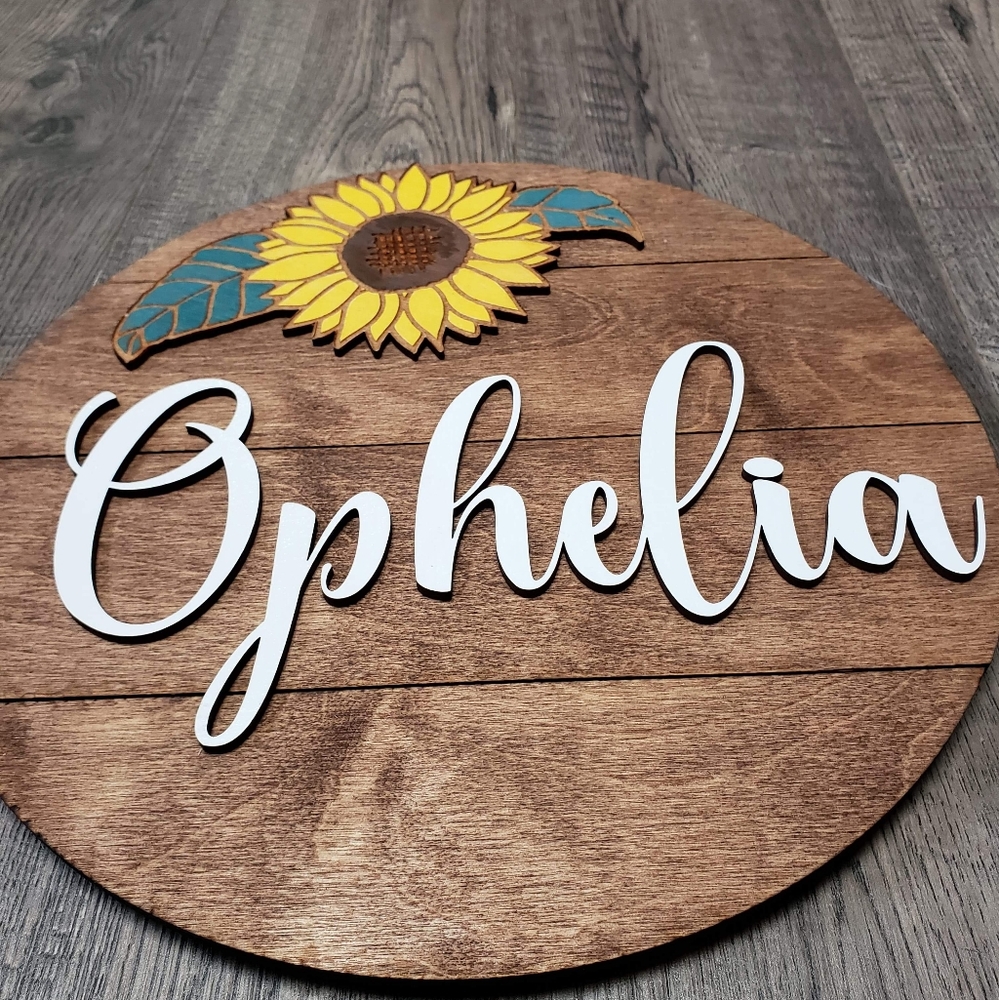 18" PERSONALIZED SHIPLAP NURSERY SIGN W/SUNFLOWER